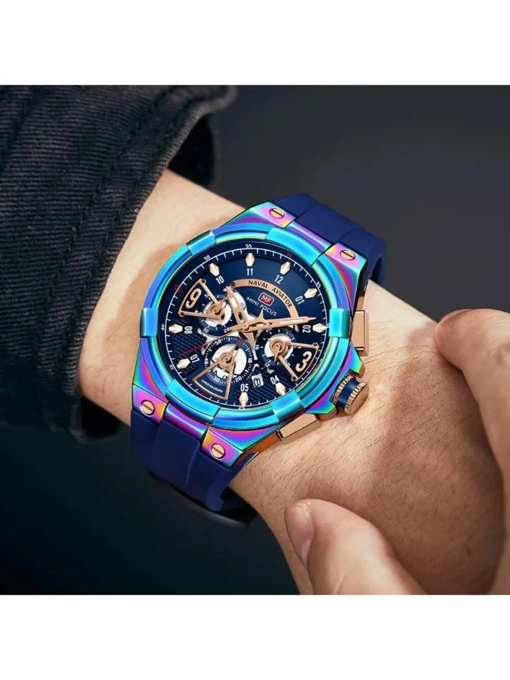Men's Symphony Blue Analog Quartz Waterproof Chronograph Stylish Casual Watch